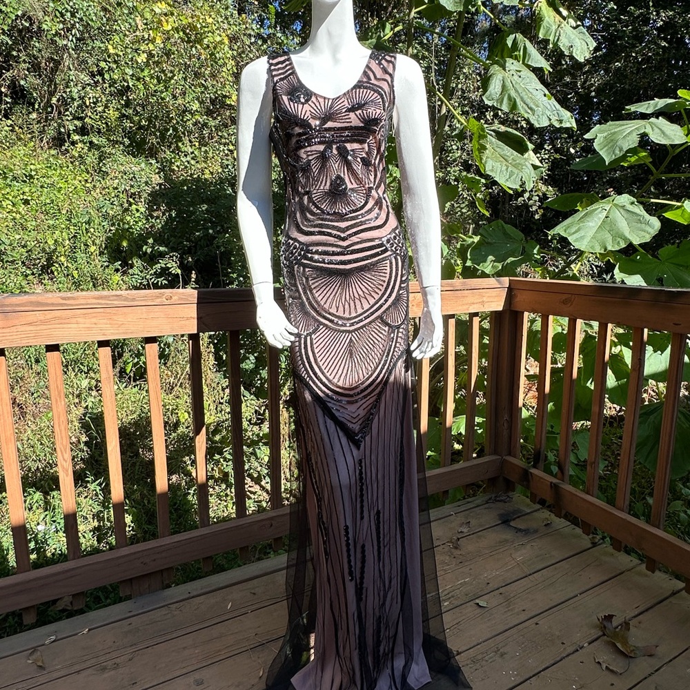 Vintage Black and Brown Geometric Maxi Dress